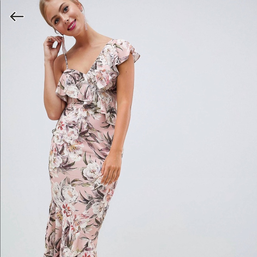 Asos Design floral print ruffle maxi dress